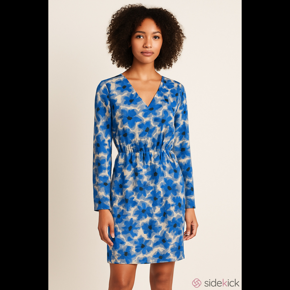 J Crew A Line Dress 8 Blue Pink Stretch Career Church Washable